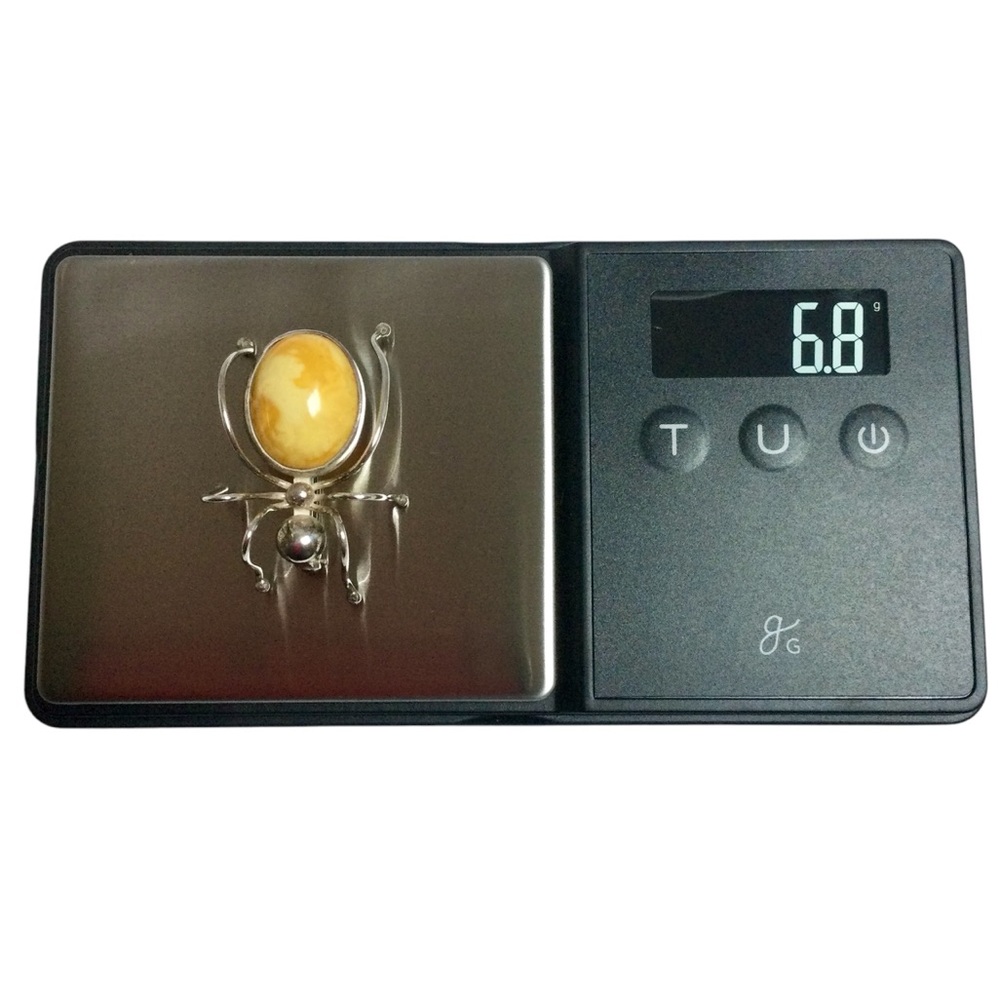 Vintage Insect Spider Brooch Pin Butterscotch Amber Sterling Silver Pristine! - Picture 6 of 7
